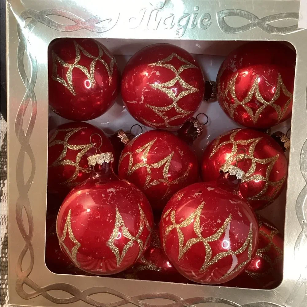 Magic Rauch Festive Red and Gold 11 Vintage Glass Ornaments